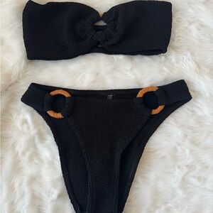 PrettyLittleThing Black Bikini with Brown Rings
